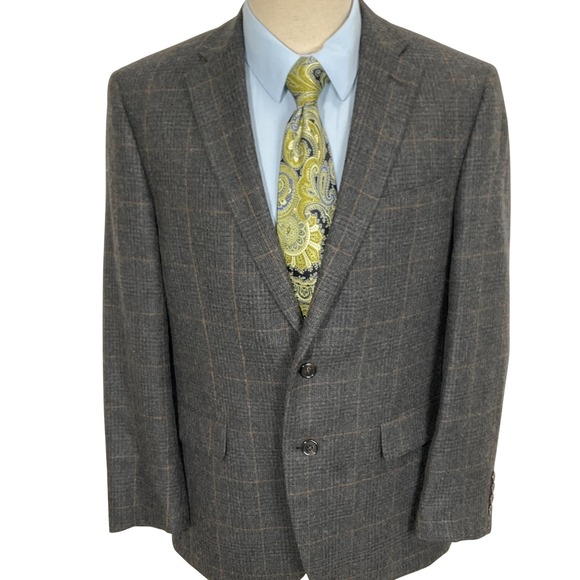 Lauren Ralph Lauren Blazer Mens 42R Charcoal Windowpane Plaid Wool Black Label
